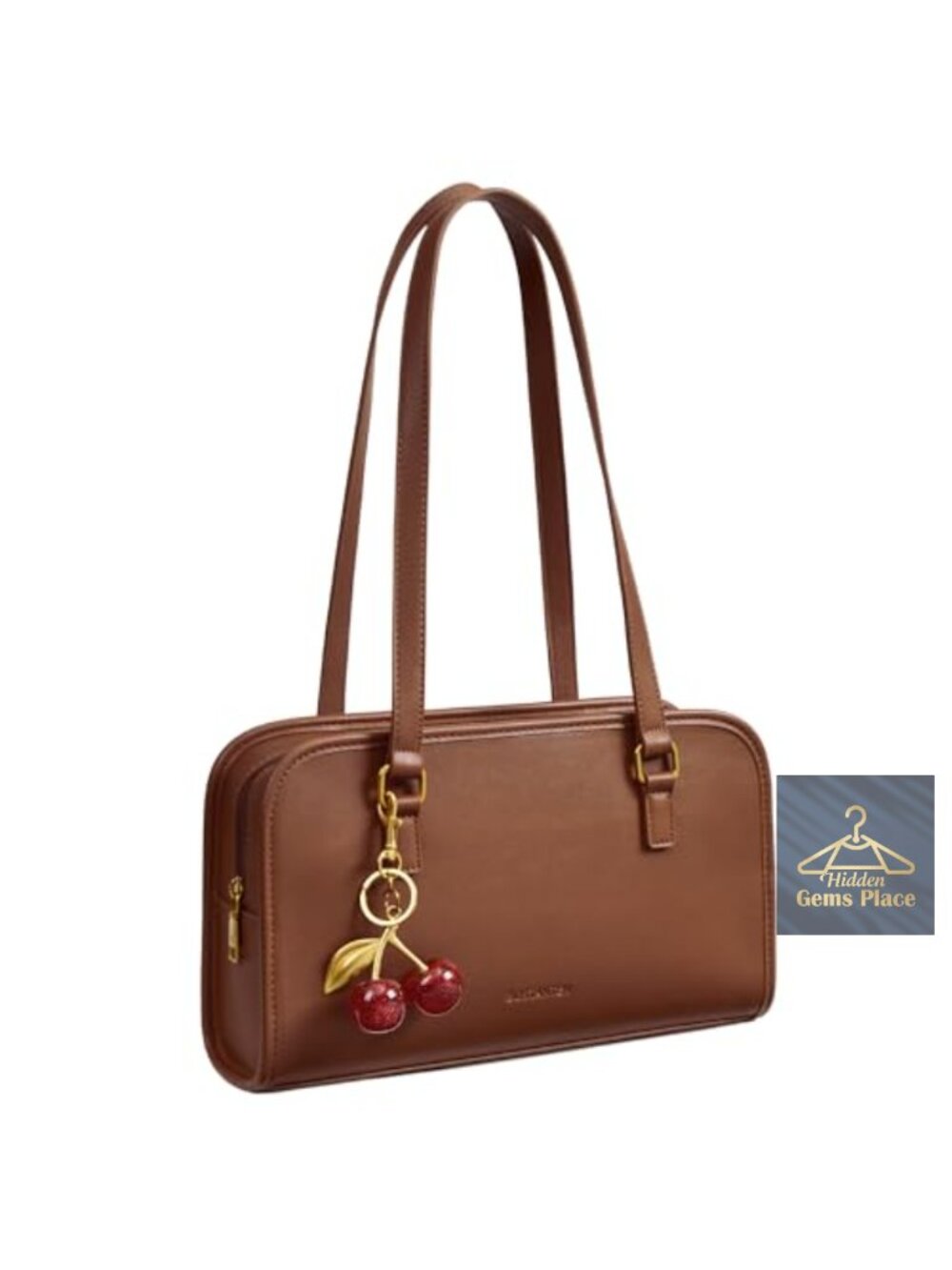 Vegan Leather Shoulder Bag with Cherry Charm Structured Handbag